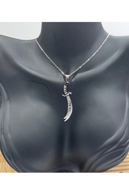 Ya Ali Written Zulfiqar Sword Silver Steel Necklace Hz. Ali Sword Necklace Zulfiqar Sword Silver Steel Necklace Ya Ali Written Sword Zulfiqar Necklace