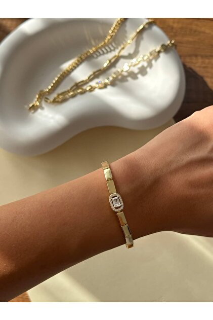 14K Baget Kesim Taşlı Geometrik Blok Bileklik