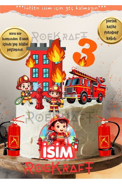 Roekraft İtfaiyeci Temalı Kişiselleştirilebilir Pasta Süsü Seti (Fotoğraf Kağıtlı)