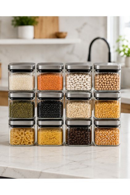Set of 12 850 ml Square Borosilicate Glass Jars with Vacuum Steel Lids - 8472-1