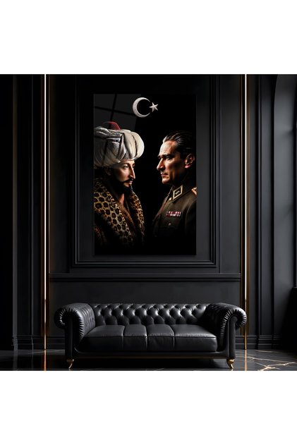 Fatih Sultan Mehmet - Atatürk II Premium Dekoratif Cam Tablo