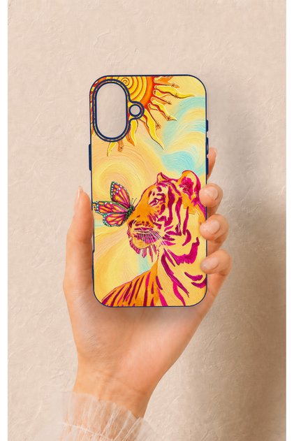 iPhone 16 Plus Compatible Tiger of the Sun Patterned Silicone Case