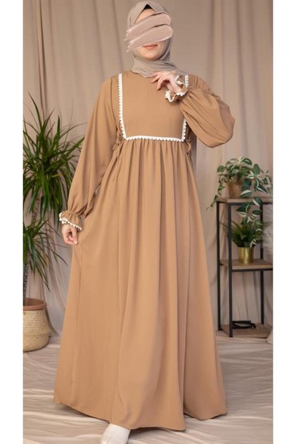 Camel Dantel Detaylı Elbise 5126