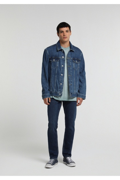 Straight Fit Mid Waist Straight Leg Men's Dark Indigo Denim Jean Trousers