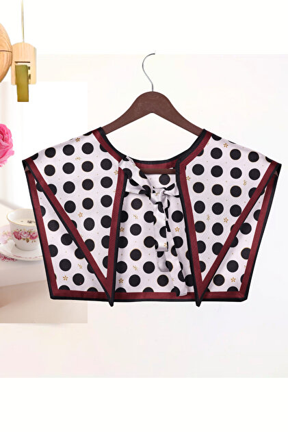 Polka Dot Black and White Luxury Women's Shoulder Shawl - Burgundy Framed (Polka Dot) Collar Scarf