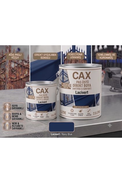 CAX Pas Üstü Direkt Metal Boyası Antipas Dahil Koruyucu Parlak Dış Mekan Boya 2.5 L + 1 L Set
