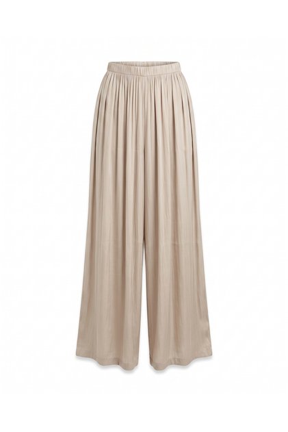 Beige Elastic Waist Wide Leg Trousers