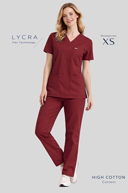 Burgundy Premium Fabric Lycra Surgical Doctor Nurse Scrubs Jersey Suit