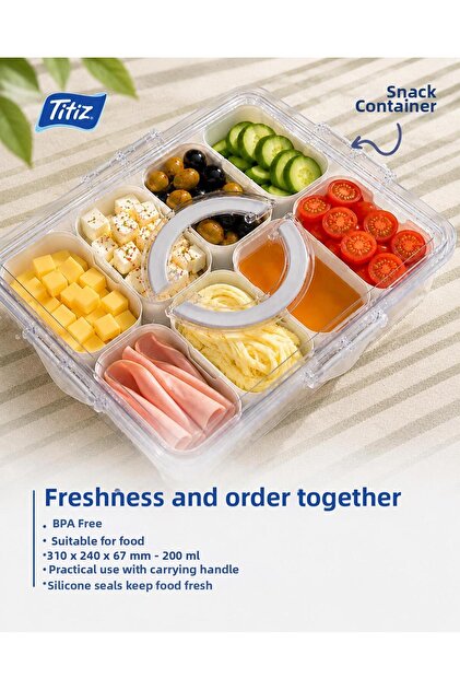 Multi-Purpose Snack Container with 8 Compartments Portable Breakfast Snack Storage Box 310X240X68 mm