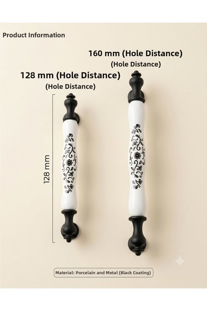 Porcelain Furniture Handles Cabinet Drawer Kitchen Handles 128 mm 160 mm North (Pattern 292)