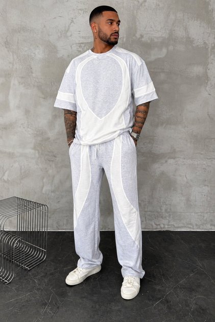 Contrast Patterned Oversize Men's Top and Bottom Set