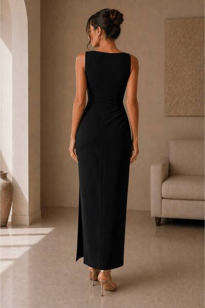 strapless open back dress Zora One Shoulder Pleated Midi Dress
