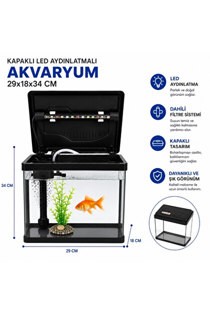 MACRO (SİYAH ) YENİ NESİL 29X18X34 AGUARIUM KENDINDEN TEMİZLEYEN