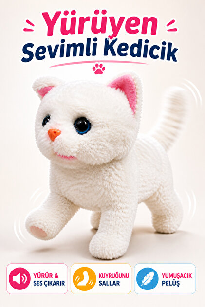 TRENDZONE Yürüyen Sesli Peluş Kedi Oyuncak – Sesli Kuyruk Sallayan