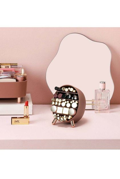 Cosmetic Storage Box, Makeup Brush Organizer, Cute Design, Pink, Desktop Vanity Organizer