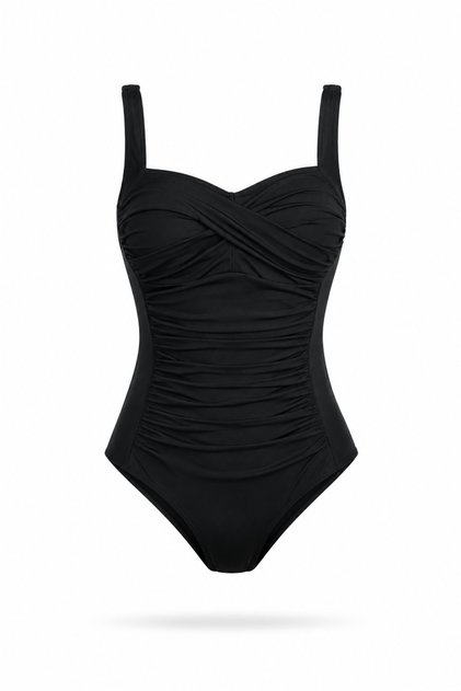 Black Swimsuit with Adjustable Straps, Covered Strut, Stylish and Slimming Front Draped