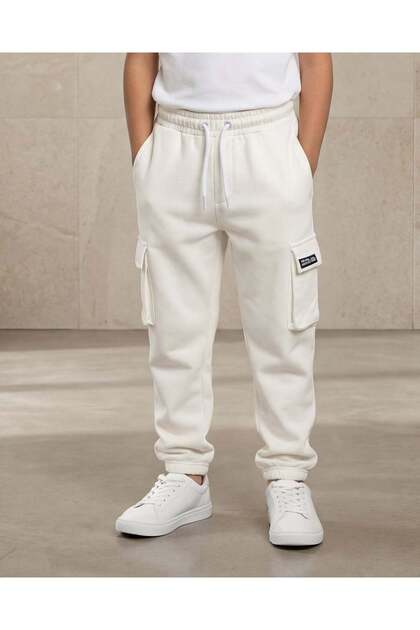 Boys Ivory Track Pants with Cargo Pocket