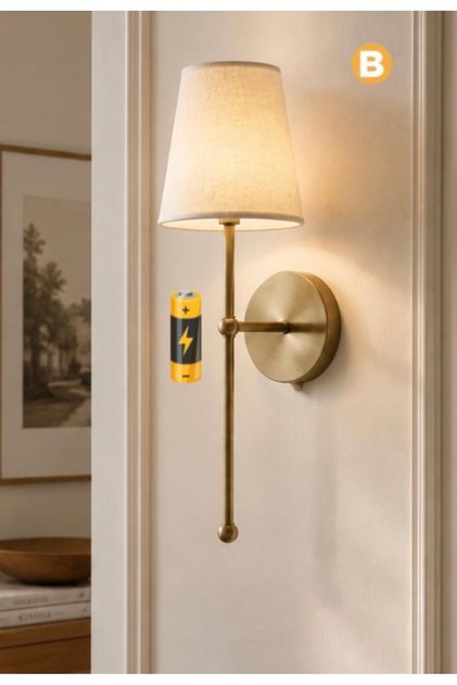 Pilli Aplik Duvar Aplik Power Ledli Gün ışığı Led Eskitme Gold Gövde