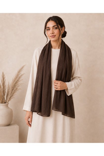 Efdal Chocolate Brown Cotton Lycra Woven Cotton Shawl