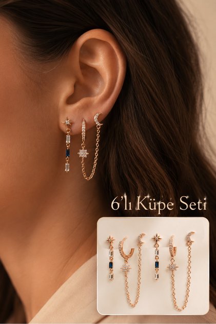 Su Yolu Işık Seli Küpe Seti 6 Parça