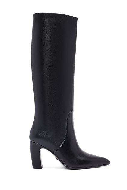 Women's Black Thick Heeled Leather Boots 25Wfd491918