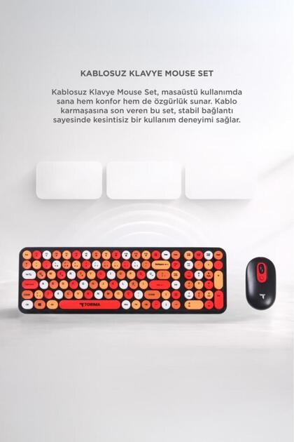 Torima Kablosuz Q Klavye Mouse Seti Retro Daktilo Görünümlü TMK07