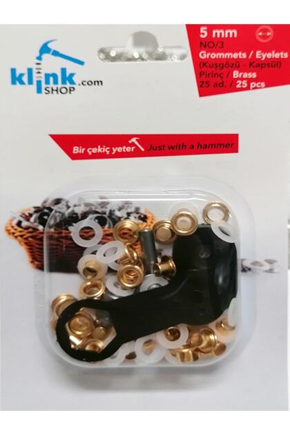 3 Numara Kuşgözü Çekiçle Uygulama Aparatları Ve 25 Adet 5mm Gold Renk Kuşgözü Kiti-paslanmaz Pirinç