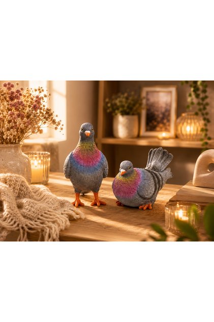 2’li Güvercin Biblo Seti Büyük ve Küçük Boy Polyester Döküm Dekoratif Kuş Obje Hediyelik