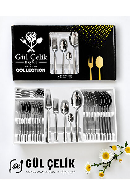 30 Parça 6 Kişilik Çatal Kaşık Seti Sade Model 18/0 Kalite Kutulu