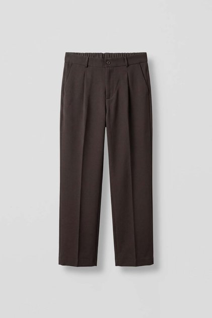 Erkek Regular Fit Pileli Beli Lastikli Kumaş Pantolon Kahverengi