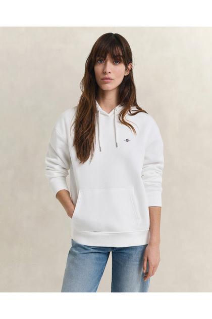 Kadın Beyaz Relaxed Fit Kapüşonlu Sweatshirt