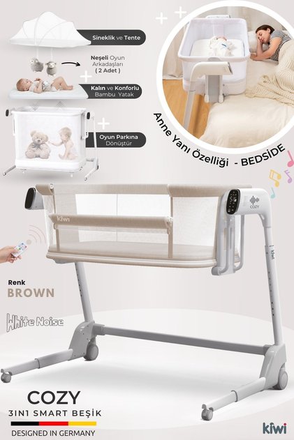 Cozy Premium 3in1 Ağlamaya Duyarlı, Otomatik Sallanır, Anne Yanı Beşik, Park Yatak ve Oyun Parkı