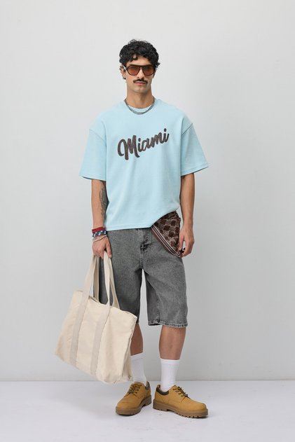 Oversize Printed T-Shirt Baby Blue