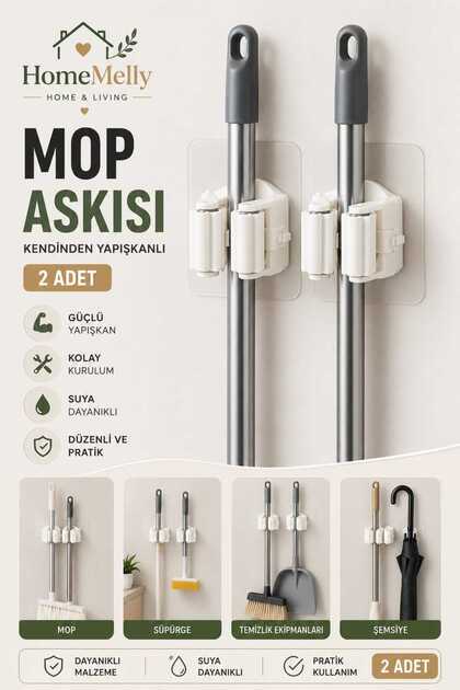 2 Pieces Self Adhesive Wall Mounted Stick Mop Holder Mop Hanger
