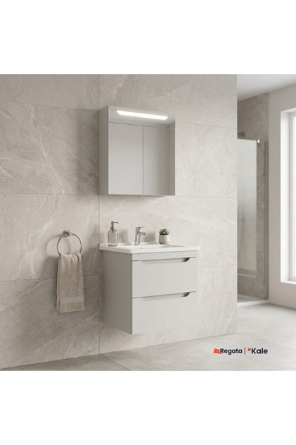 Casilla 65 Cm Satin Gri Banyo Dolabı Takımı (Ayna Dolabı)