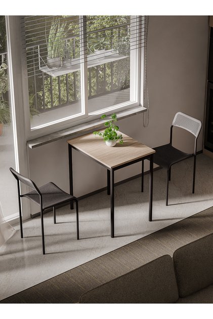 Mutfak Masa Takımı Yemek Masası Seti Sandalye Cafe Balkon Bahçe Masa Sandalye Takımı (EA Siyah Meşe)