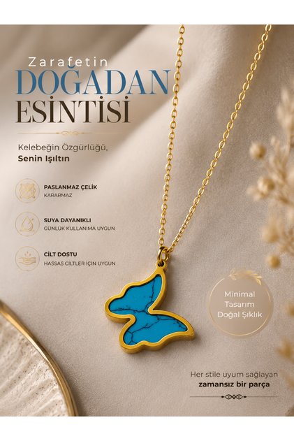 Women's Gold Color Tarnish-Resistant Steel Turquoise Stone Necklace