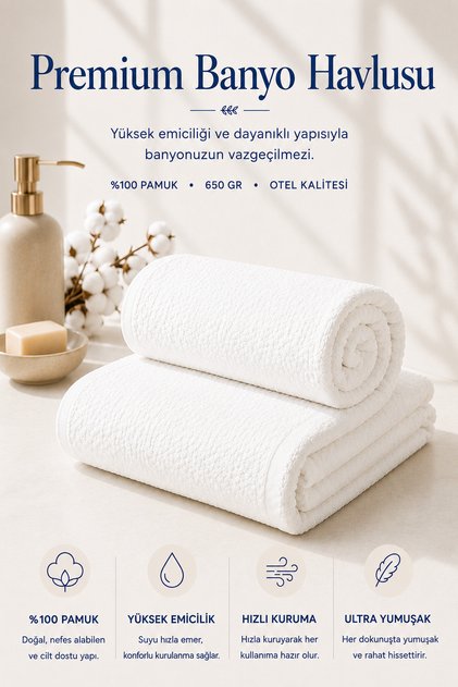BANYO HAVLUSU 90x150 Otel ve Ev Tipi Banyo Havlusu 650 Gr %100 Pamuk 20/2 Ring