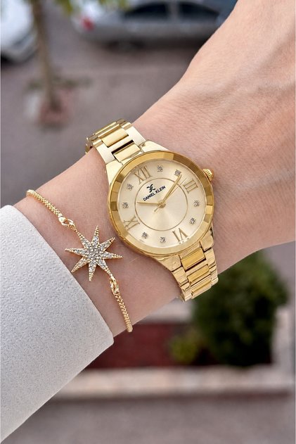 30 mm Women's Wristwatch with Yellow Dial and Gold Color Strap, Same as in the Image