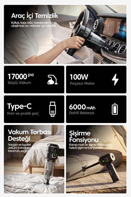 Dossimo Nitro X1 Kablosuz Araç İçi Süpürge | Güçlü Vakum | Dijital