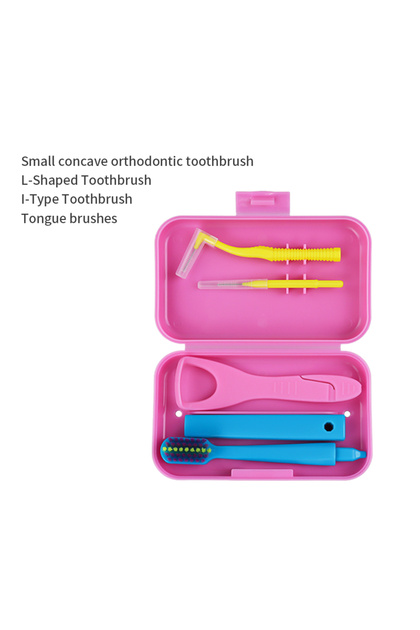 Pink 1box Dental Oral Cleaning Care Kits Portable Daily Travelling Orthodontic Care Interdental Brus