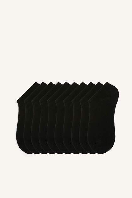 Women's Seamless 10-Piece Cotton Sneaker Black Socks I3492Axns