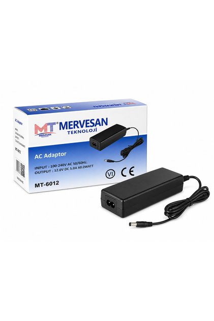 MT-6012 12V 5A 60W Adaptör AC/DC Güç Adaptörü | LED, CCTV Kamera, Modem ve Elektronik Cihazlar İçin