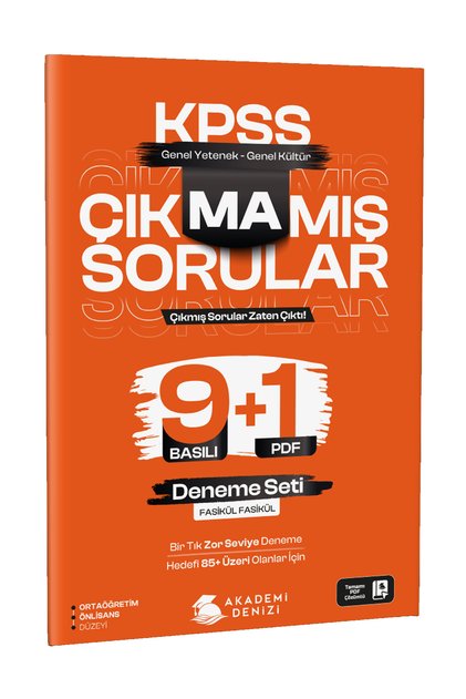 KPSS Ortaöğretim Önlisans GK-GY Çıkmamış Sorular 9+1 Fasikül Deneme Seti Zor Seviye 85+ Puan Hedef
