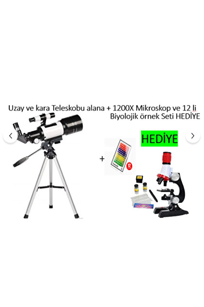 F30070M 150X Teleskop Alana +12 örnek+Aksesuarlı Işıklı Mikroskop HEDİYE (Uzay Ay Yıldız Doğa Kara Teleskobu