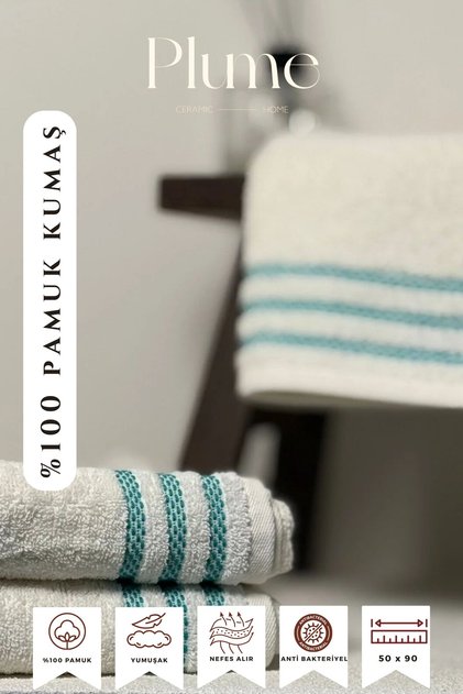 Set of 2 Premium Bordered Dowry Towels 100% Cotton Beige Anthracite Hand and Face Towel Set 50X80