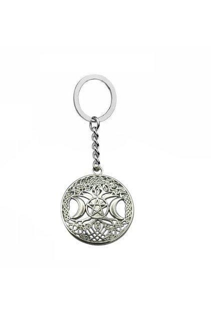 Unisex Keychain with Triple Moon Goddess and Tree of Life Figurines – Ancient, Spiritual, and Mystical Design