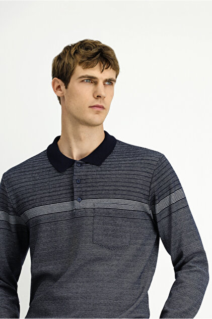Polo Neck Regular Fit Striped Sweatshirt