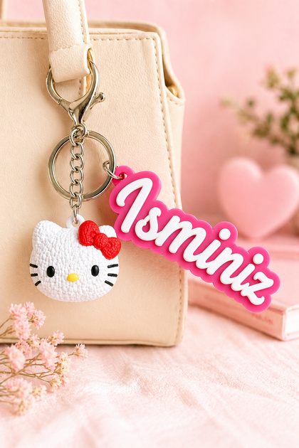 Ticisoft Kişiye Özel İsimli Hello Kitty Pembe Anahtarlık