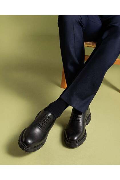 Italian Style Internal and External Natural Leather Antique Men's Shoes Black T15225-01